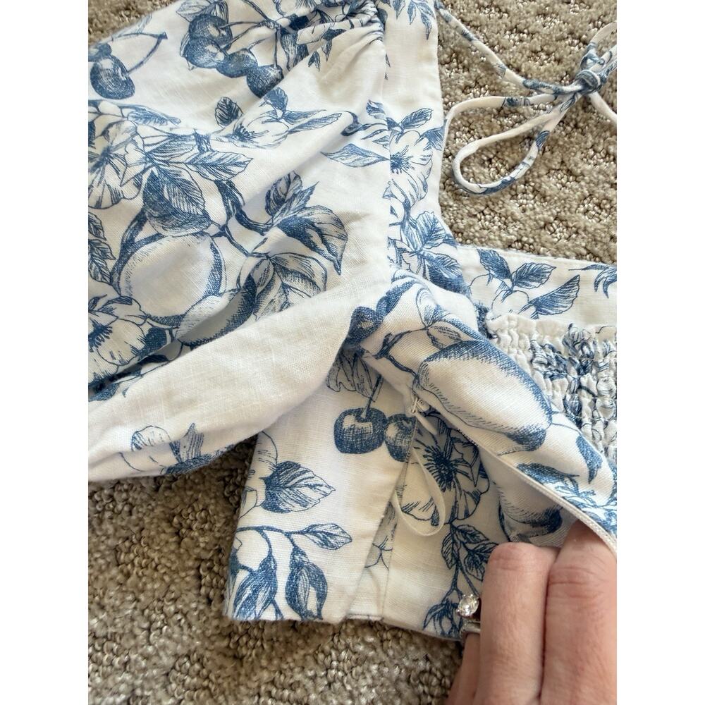 Reformation Jonas Linen 2 Piece Skirt Top Floral Sz 6 Blue White Set Resort - Picture 16 of 16